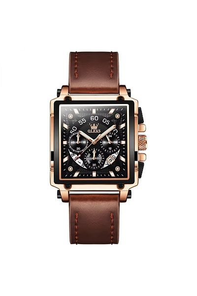 delis Men's watch Olevs CS1921, natural leather, brown, black dial