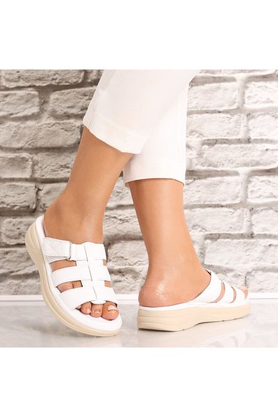 MODA STİL Women's White Flat Slippers Made of Ecological Leather Mresa, 41