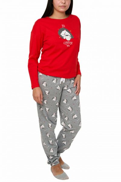VİENETTA Women's Pajamas with Hedgehog Print, Vienetta, Red