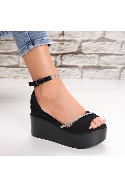 MODA STİL Sandale dama cu platforma Negre din Piele Ecologica Intoarsa Bereda, 35