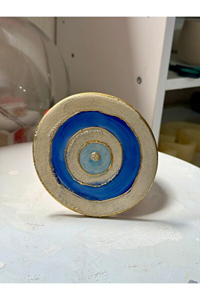 NADY STUDIO Özel tasarım el yapımı amorf kabartmalı porselen nazarlık 11 cm