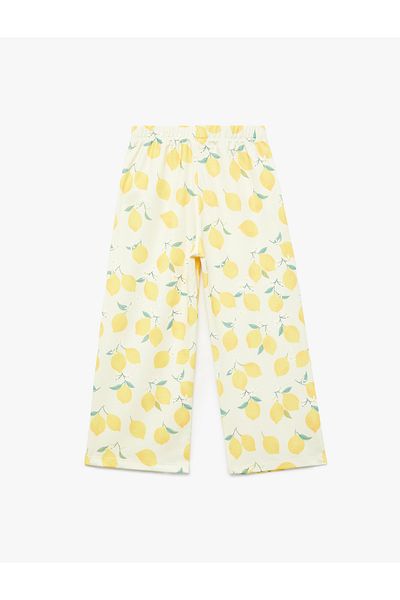 Koton Elastic Waist Wrapped Loose Leg Lemon Patterned Trousers