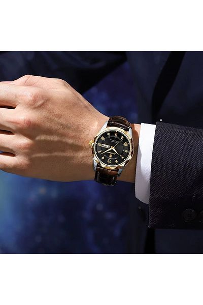 delis Men's watch Poedagar CS1778, genuine leather, black-silver, white dial