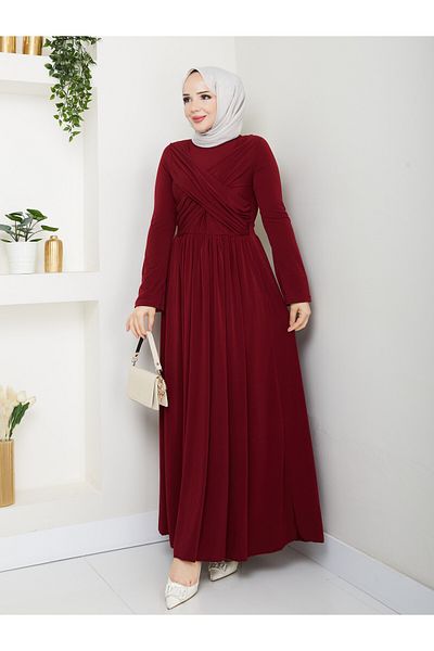Wual giyim Sandy Cross Draped Skirt Gathered Dress