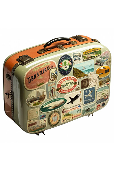 INOVATIX Set de 8 piese, autocolant Valiză vintage decorată cu ștampile, INOVATIX®. 6 cm