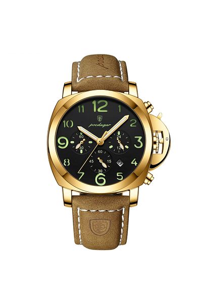 delis Men's watch Poedagar CS1833, genuine leather, brown-gold, black dial