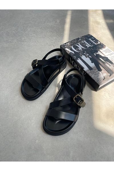 STRASWANS Vitinha Women's Flip Flops Leather Sandals Black
