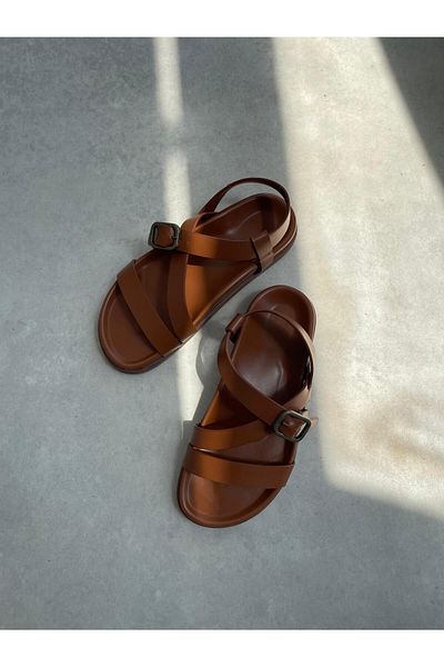 STRASWANS Vitinha Women's Flip Flops Leather Sandals Brown