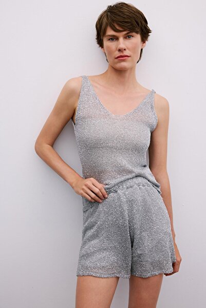 Rue Studio Gümüş Payetli Astarlı Mini Gri Şort