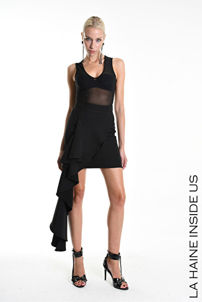 La Haine Inside Us FUSTĂ MINI CU VOLANELE ASIMETRICE - - M, NEGRU