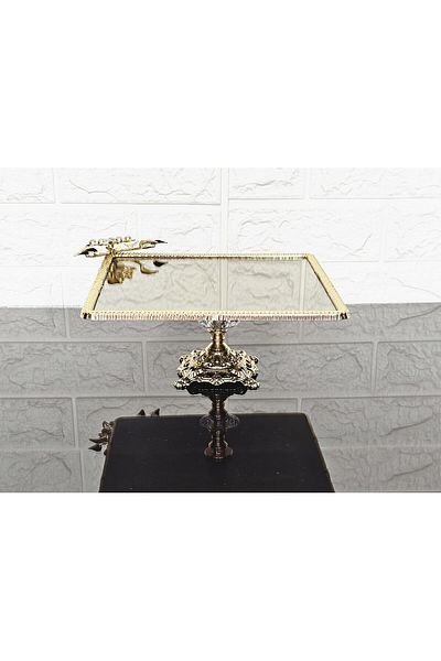 atabey home Bronze Glass Large Square Serving Plate-Presentation Plate-Word Tray-Presentation Tray-Dumped Gold Frame 27cm