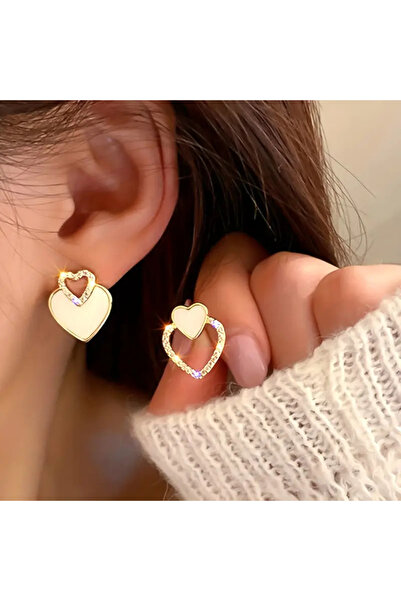 byozanyılmaz Stone Design Heart Earrings