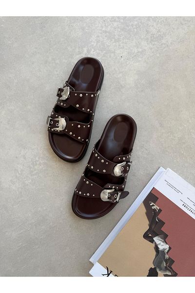 STRASWANS Gavi Women's Drop Detail Daily Comfort Leather Slippers Brown