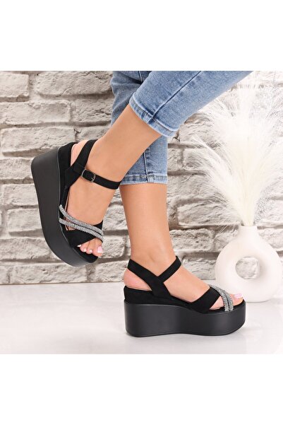 Botinelli Sandale negre cu platformă pentru femei, din piele întoarsă Pelado, mărimea 38