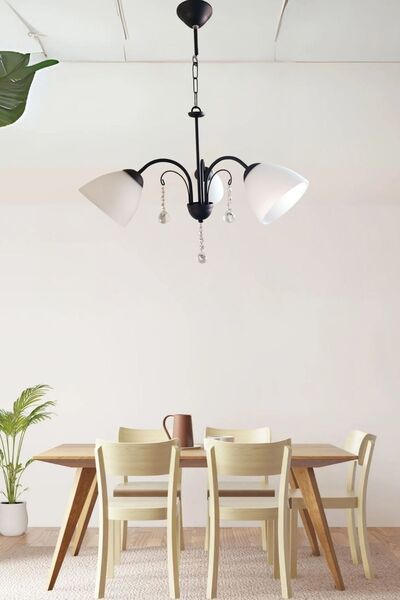 Ömür Avize kristal taşlı 3lü siyah kasa avize