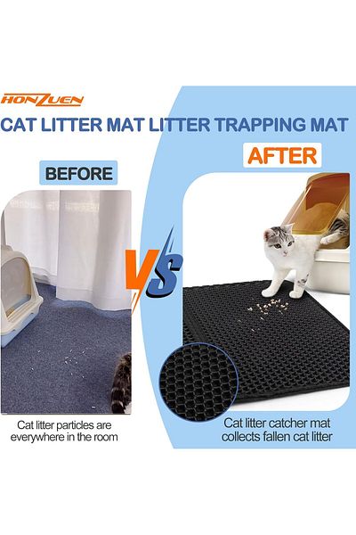 COOYA Cat Litter Mat,with Honeycomb Double-Layer Design, Waterproof,for Litter BPA Free,Black