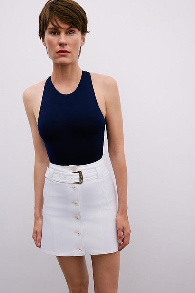 Rue Studio Stylish Belted Mini White Skirt