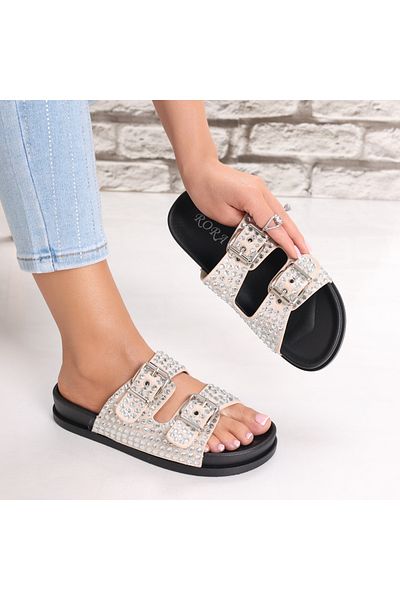 MODA STİL Papuci dama fara toc bej din piele ecologica Intoarsa Ivolora, 36