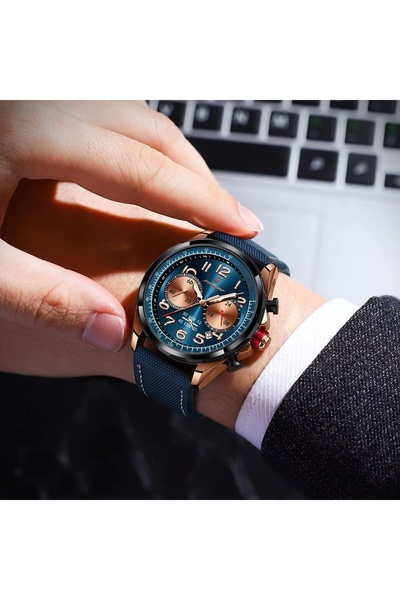 delis Ανδρικό ρολόι Poedagar CS1857, φυσικό δέρμα, πράσινο, πράσινο καντράν