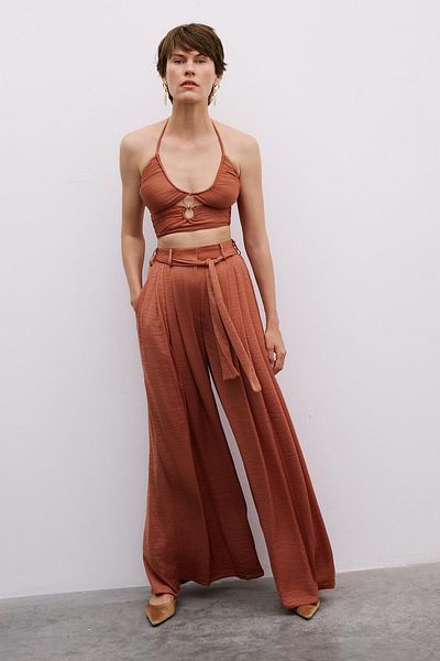 Rue Studio Wide Leg Pleated Cinnamon Trousers