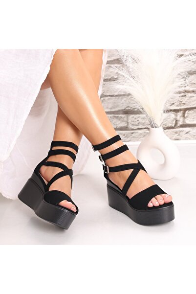 Botinelli Sandale negre cu platformă pentru femei, din piele întoarsă Lopera,...