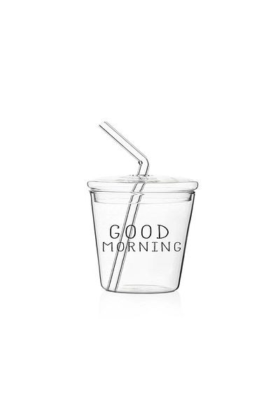 The Mia Good Morning Borosilicate Glass Cup with Straw Mkn605