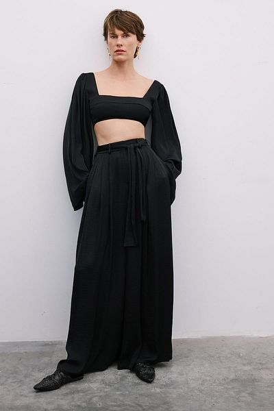 Rue Studio Wide Leg Pleated Black Trousers