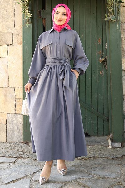 InStyle Σετ με διπλή τσέπη με μπαλόνι μανίκι γκρι φούστα