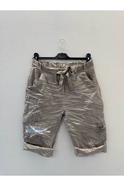 della moor Women's Mink Italian Stone Varaklı L Stretch Fabric Shorts