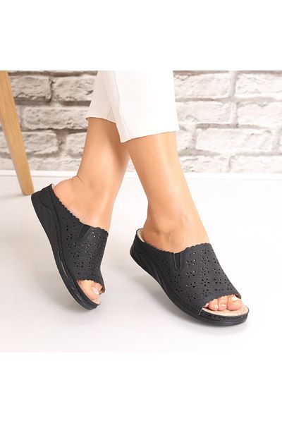 MODA STİL Women's Black Flat Slippers Made of Eco-Leather Talli, 40