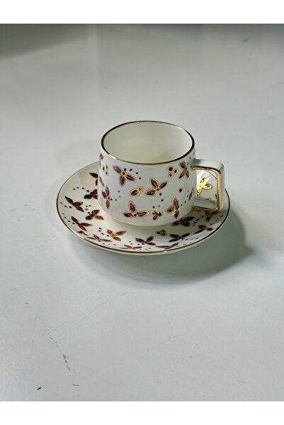 NADY STUDIO Morçiçek 2-Person Handmade Porcelain Garnish 24K Gold Inlaid Coffee Cup Set