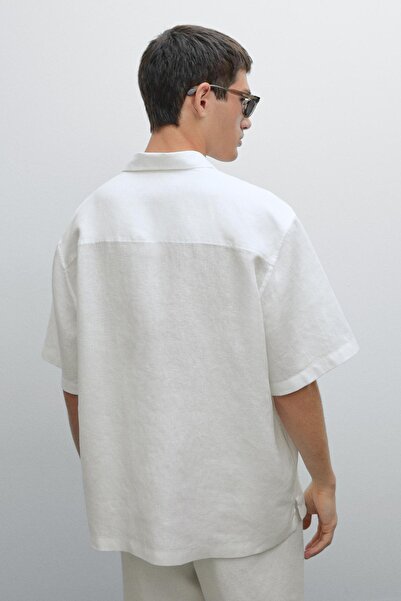 Massimo Dutti %100 keten kısa kollu gömlek