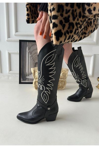 Celira Jilla Black Leather Plug-In Heeled Boots