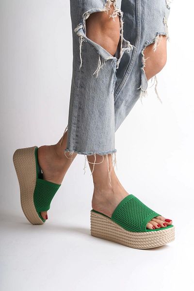 Joy Ayakkabı MARLA Papuci de damă cu toc pană, talpă ortopedică, aspect de paie, KT - verde