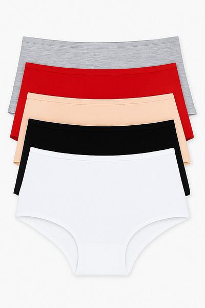 FOURAA Women's High Waist Plus Size 100% Cotton 5-Piece Panties – Soft, Breathable, Comfortable Fit
