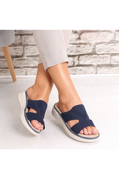 MODA STİL Women's Navy Blue Flat Slippers Made of Florina Textile, 41