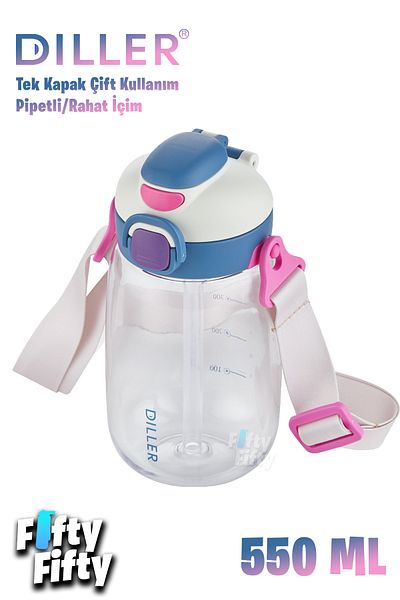 DILLER 550 ml Single Lid Double Use Tritan Water Bottle With/Without Straw Strap-Ffdillerd70-550
