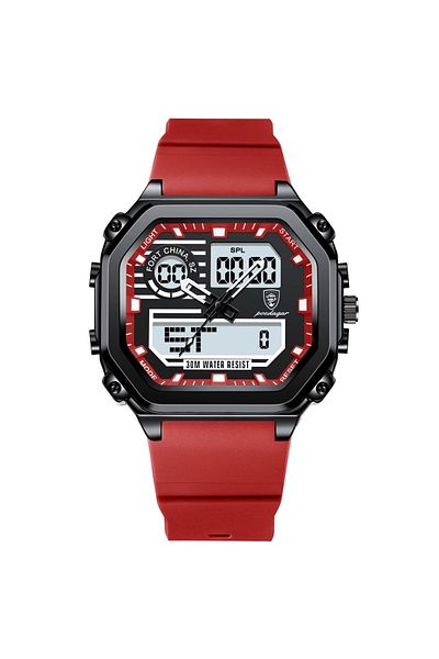 delis Men's digital watch Poedagar CS1763, silicone, red, black dial