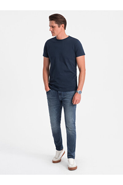 OMBRE Pánské bavlněné tričko klasické BASIC - tmavě modré V2 OM-TSBS-0146 M