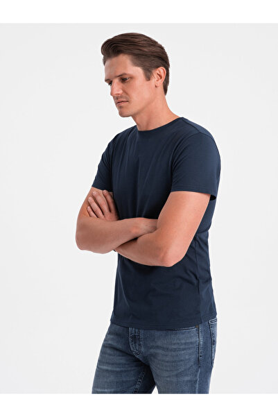 OMBRE Pánské bavlněné tričko klasické BASIC - tmavě modré V2 OM-TSBS-0146 M