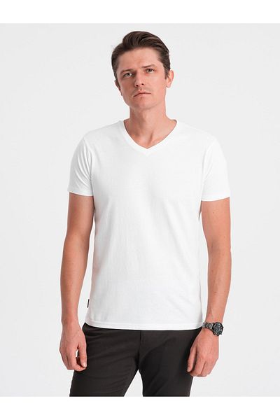 OMBRE BASIC Herren klassisches Baumwoll-T-Shirt mit Rundhalsausschnitt - weiß V4 OM-TSBS-0145 4XL