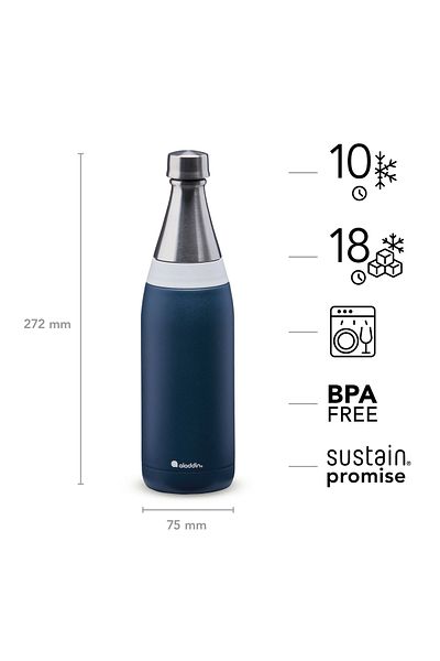 Aladdin Sticlă de apă izolată Aladdin Fresco Thermavac – Sticlă cu perete dublu din oțel inoxidabil – 0,6 L