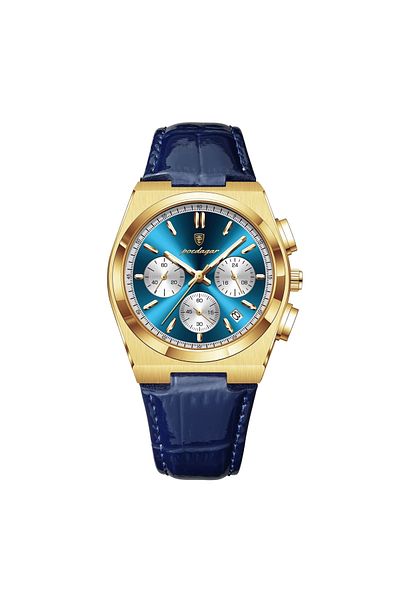 delis Men's watch Poedagar CS1875, genuine leather, blue-gold, blue dial