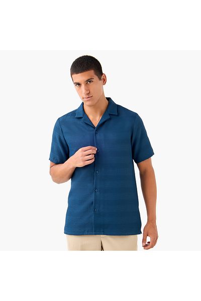 FAV Regular Fit Waffle Textured Shirt with Camp Collar and Short Sleeves