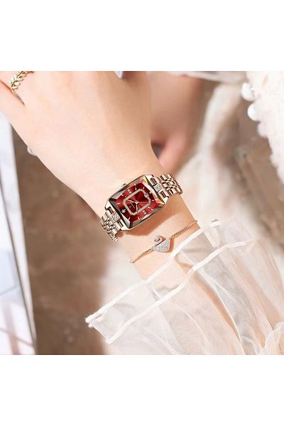 delis Ceas de dama Poedagar CS1909, otel inoxidabil, rose gold, cadran verde