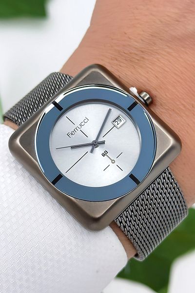 Ferrucci Men's Wrist Watch with Calendar Steel Case & Steel Cord Smoked Zmfer183