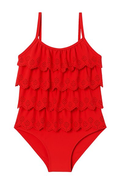 Katia&Bony Girl's Frill Wave Swimsuit Coral