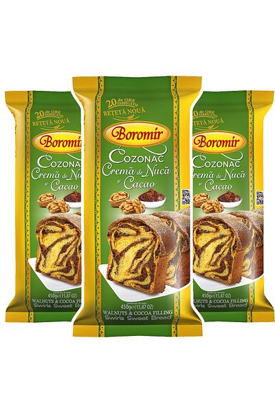 Boromir Prăjitură Cozonac cu nuci și cacao 450g x3 bucăți