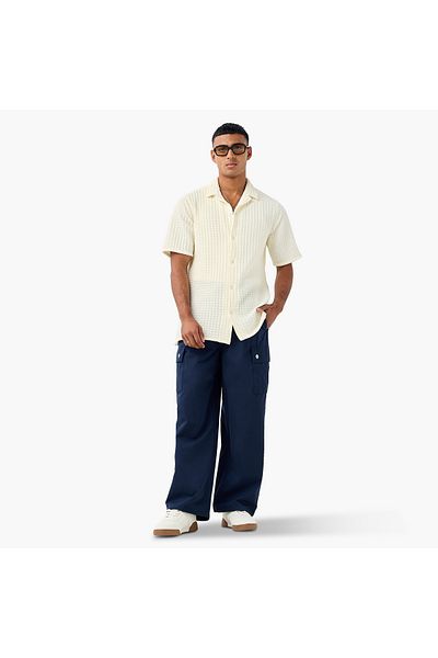 FAV Regular Fit Waffle Textured Shirt with Camp Collar and Short Sleeves
