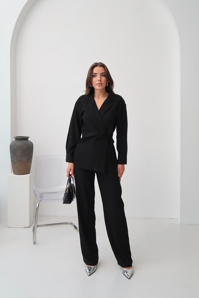 Paw Garage Women's Zarae Double Breasted Collar Side Tie Suit, Summer Shirt-Pants Set